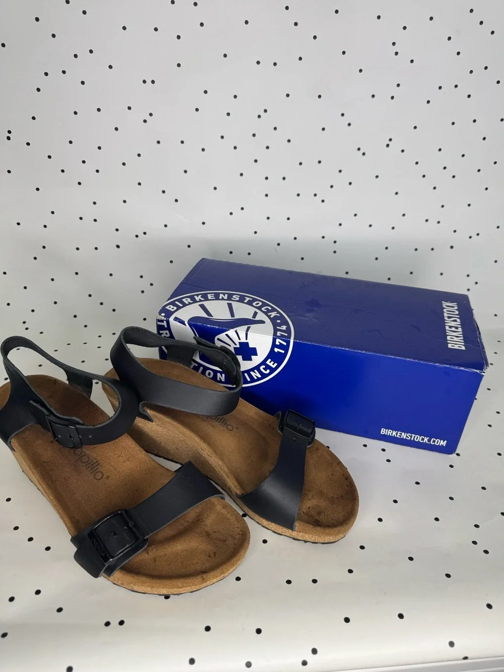 Birkenstock Papillio Soley Black Leather Wedge Sandals with Buckle Straps size 9